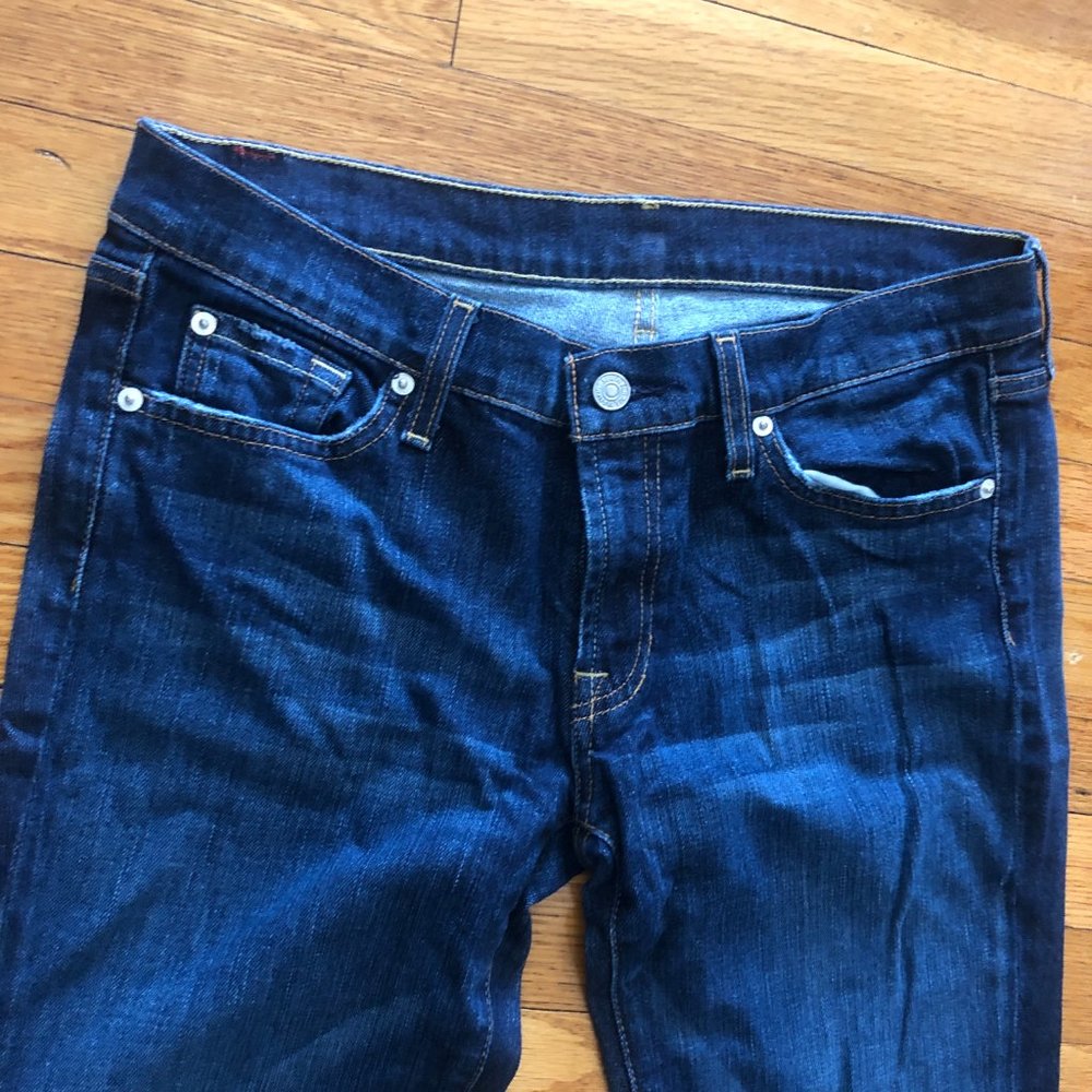 7 For All Mankind Low-Rise Bootcut Jeans Blue Denim Size 31 - Picture 9 of 10